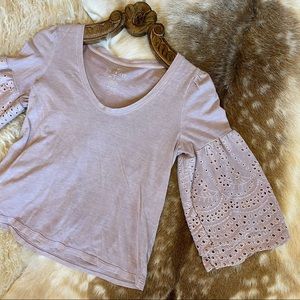 AMERICAN EAGLE Lilac Eyelet Lace Bell Sleeved Top